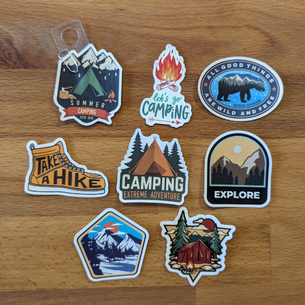 8 stickers autocollant style camping et aventure petit forma